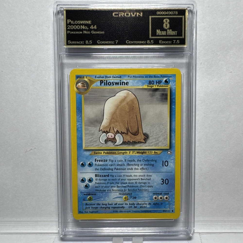 Pokemon Neo Genesis Piloswine 44/111 Crown Graded Near Mint 8 NM Slab
